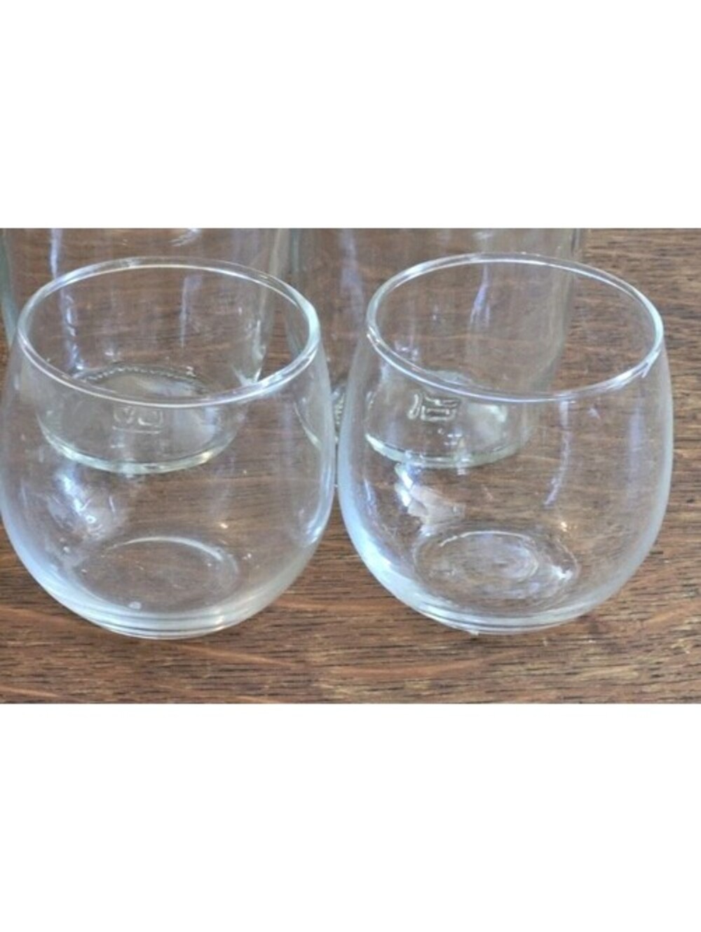 Set Of 2 Miniature Stemless  Wine Glasses 2" Tall Mouth Is 2.25" Clear Glass